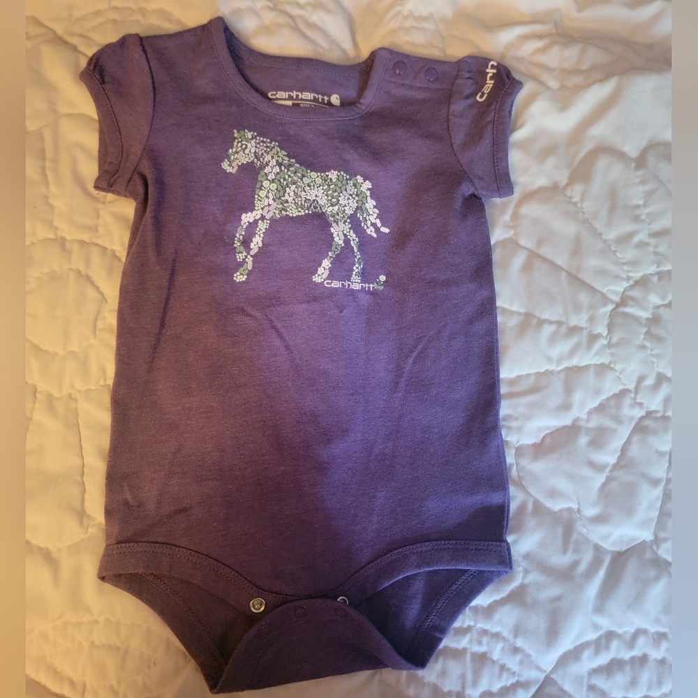 Carhartt Purple Baby Onesie with Floral Design Size 9Months